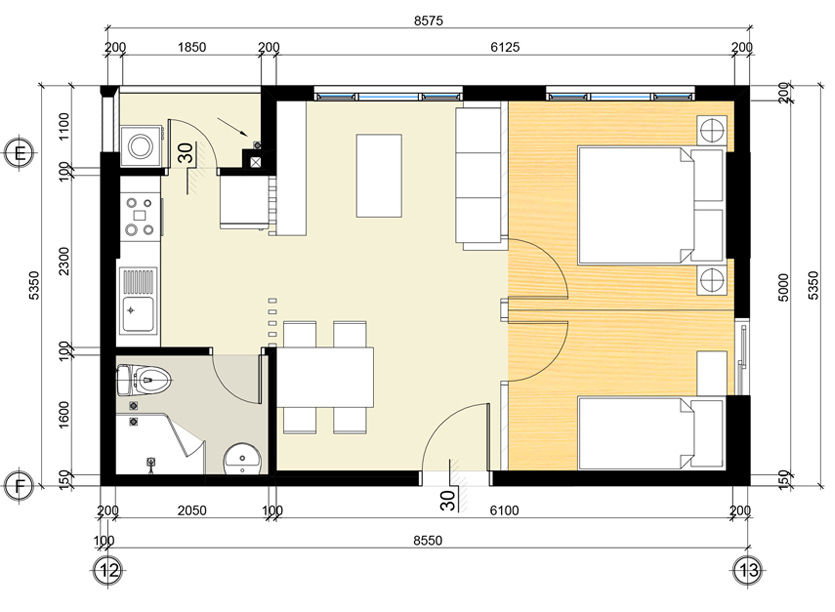 Căn hộ C-07: 2PN - 45.2 m²