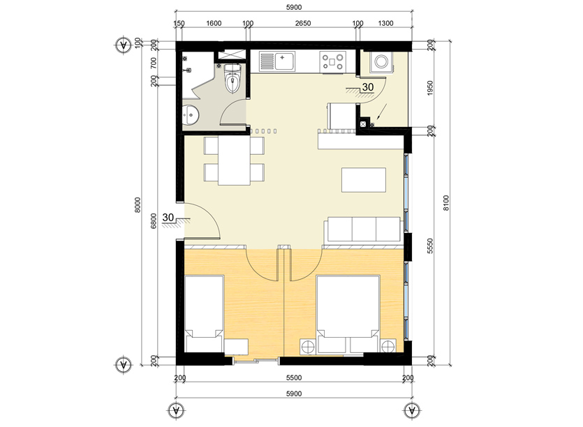 Căn hộ C-12: 2PN - 46.6 m²